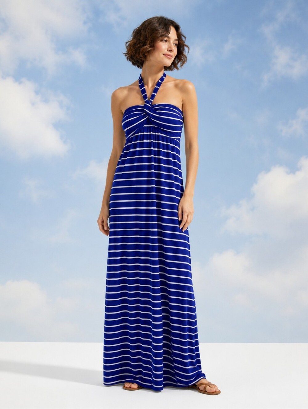 Kenneth Cole Reaction blue stripe halter maxi dress